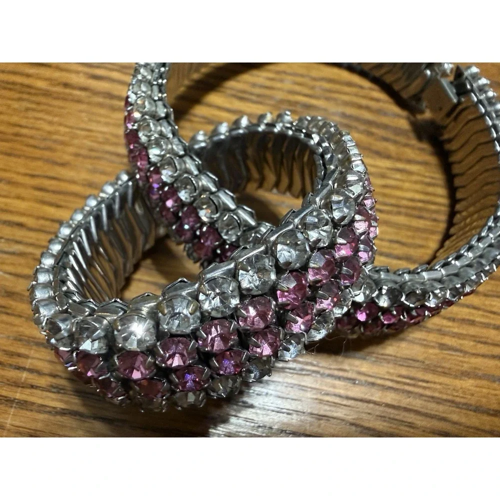 Art Deco Style Pink Clear Rhinestone Expansion Choker Necklace & Bracelet USA